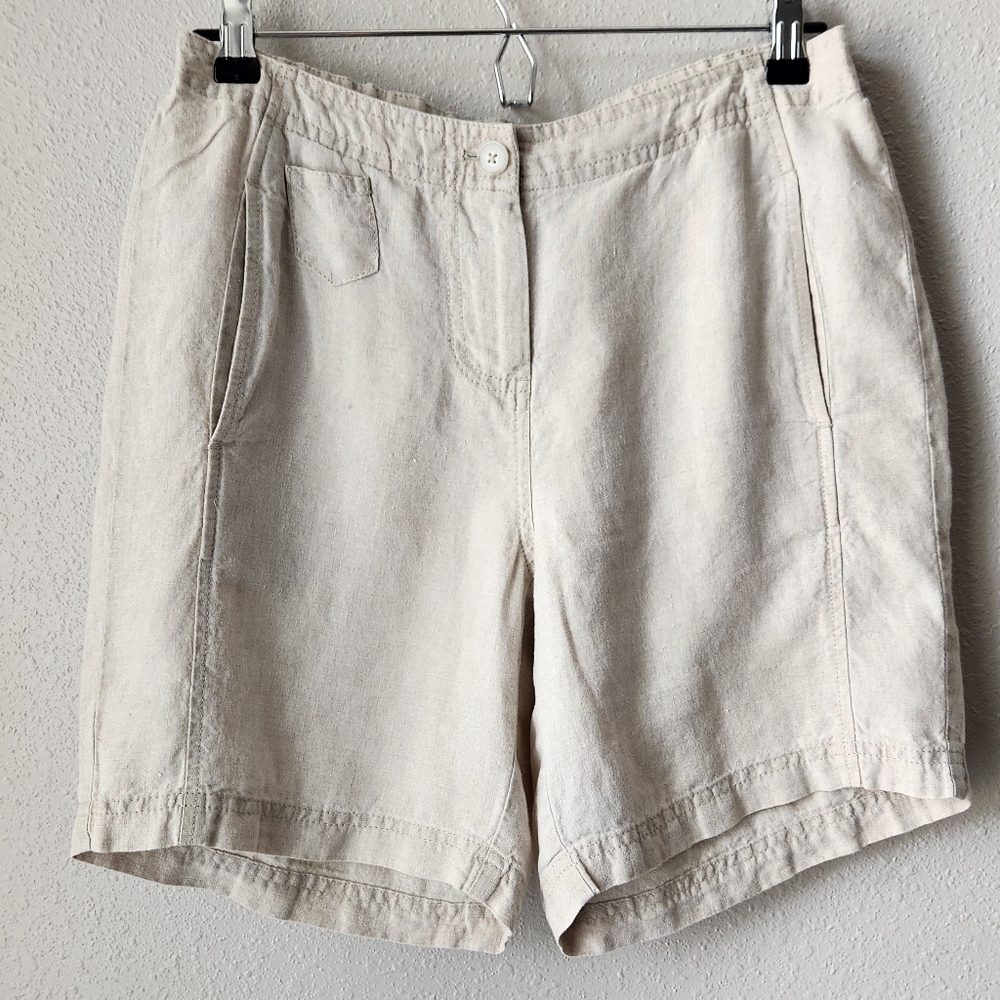 J. JILL LOVE LINEN Flat Front Chino 100% Linen Shorts - Picture 2 of 9